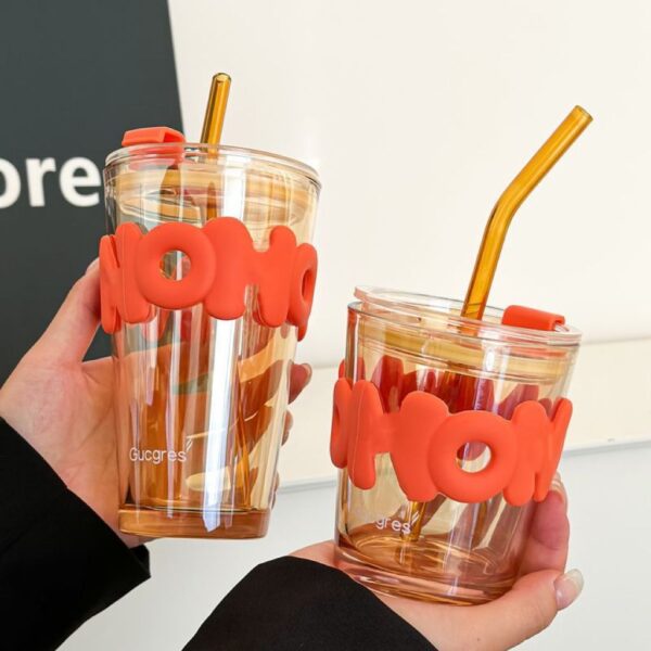 Modern Glass Tumbler with Silicone Grip & Straw