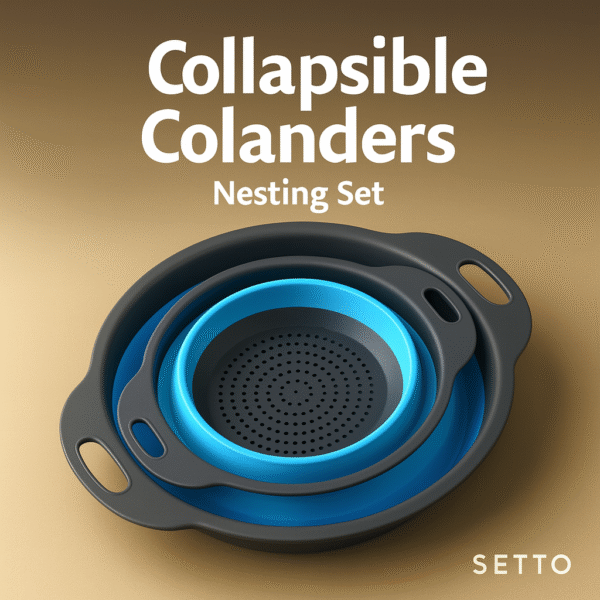 Round Foldable Silicone Colander Set (Blue)