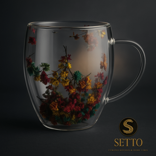 Double Wall Glass Mug with Dried Flowers